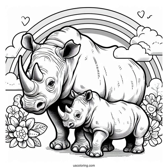Mother And Baby Rhino Coloring Picture