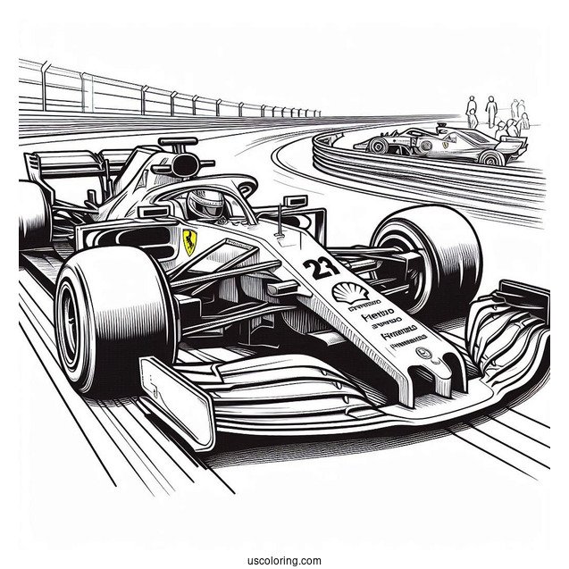 Ferrari F1 Coloring Page SF 23 On Race Track