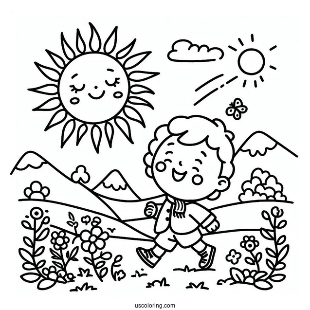 Cheerful Summer Coloring Page Of Sun Walking For Kids