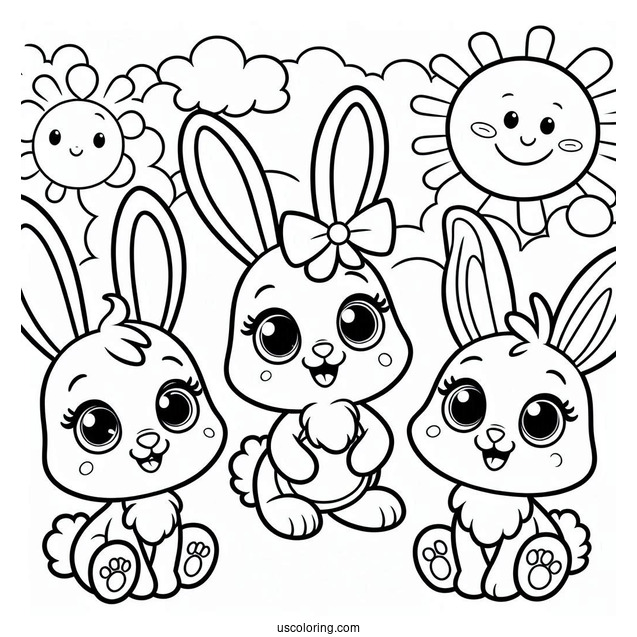 Sunny Bunnies Coloring Page Of Easy Iris, Big Boo, Hopper, Shiny, And Turbo In The Sky For Preschoolers