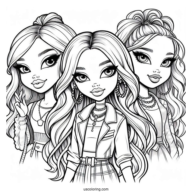 Bratz Jade, Sasha, Cloe, and Yasmin Coloring In