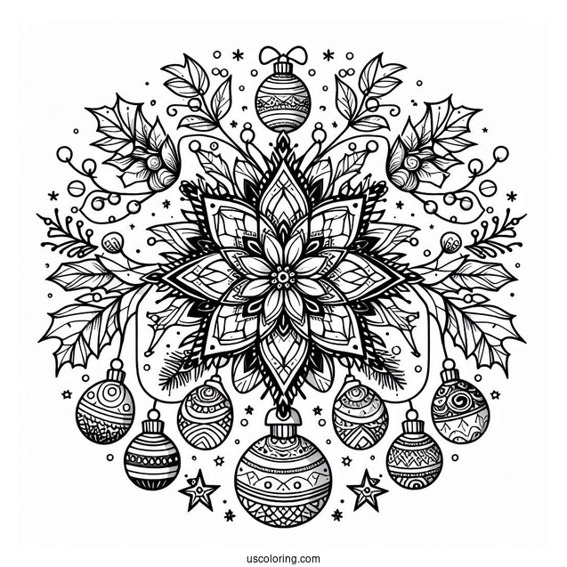 Baubles And Mistletoes Christmas Mandala Coloring Page