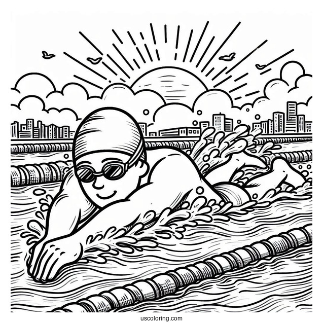 Swimming Coloring Page Racing In The Pool
