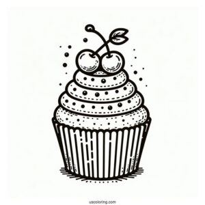 Cupcake With Cherries And Sprinkles To Color