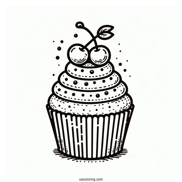 Cupcake With Cherries And Sprinkles To Color