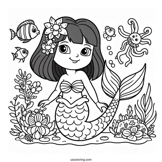 Mermaid Dora Coloring Page For Kids