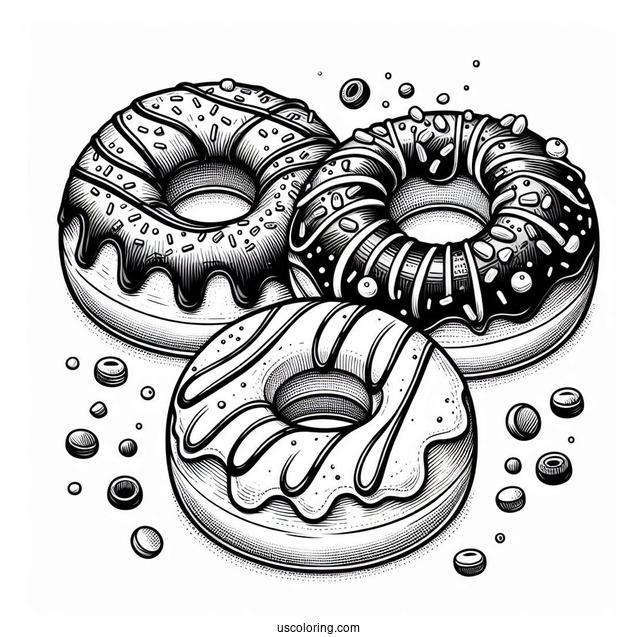 Three Donuts With Glazed, Chocolate and Sprinkles