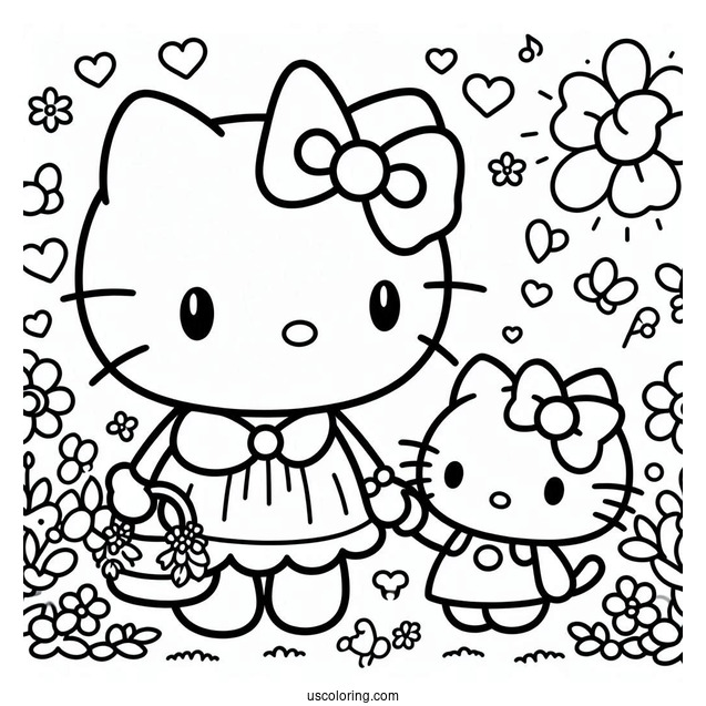 My Melody Coloring Page Holding Hands With Hello Kitty