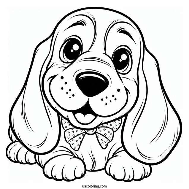 Easy Coloring Sheet Of Basset Smiling