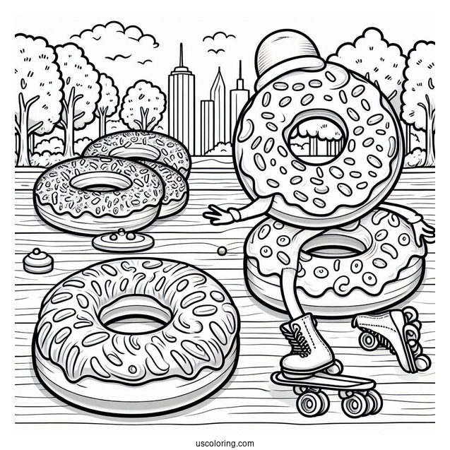 Donut Coloring Page Roller Skating In A Park