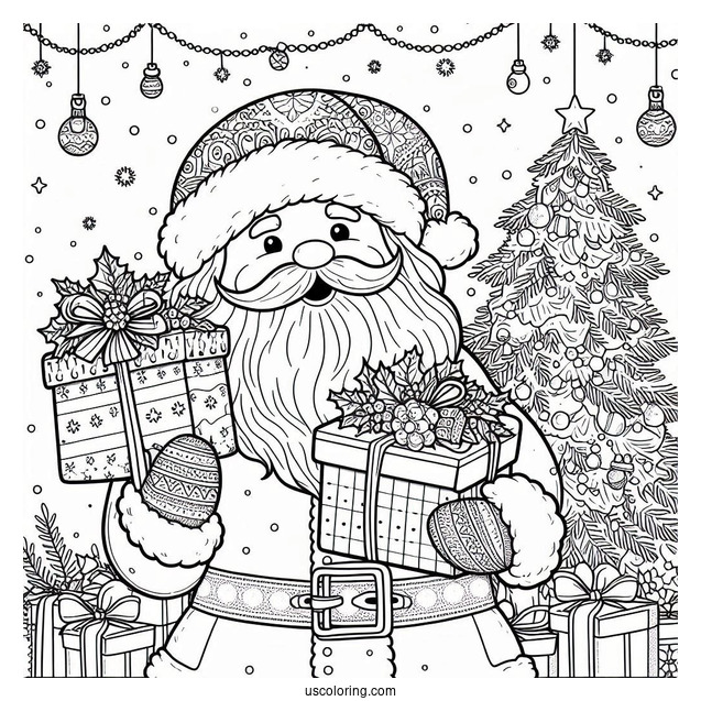 Christmas Coloring Pages For Adults Of Easy Outline Of Realistic Santa Claus Holding Presents Christmas