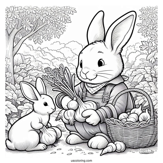 Peter Rabbit Coloring Page Harvesting Garlics With Benjamin Bunny