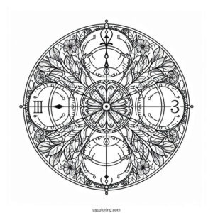 Clock Coloring Page With Different Segments