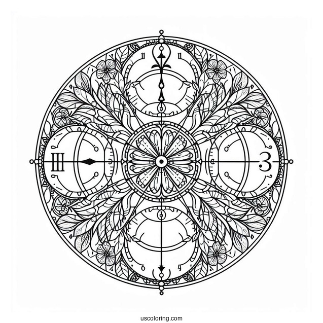 Clock Coloring Page With Different Segments