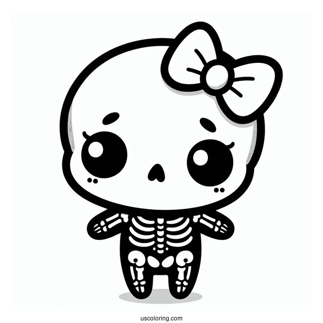 Kawaii Skeleton Coloring Page With Bow