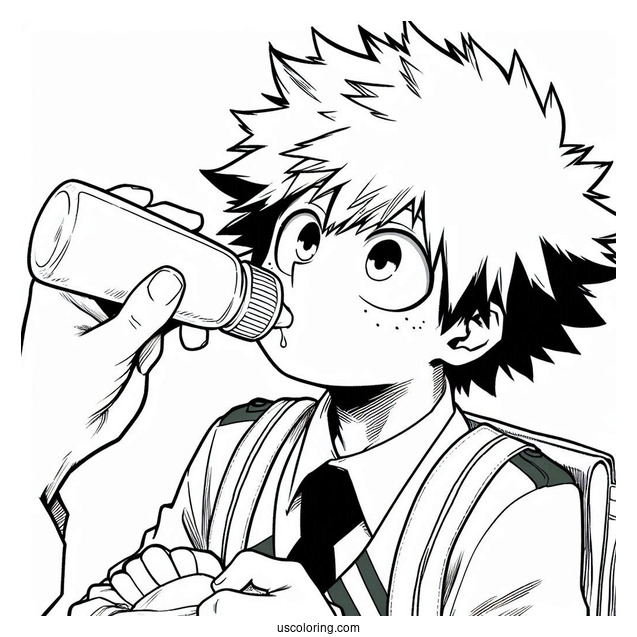 Cute Bakugo Feeding Deku Coloring Page