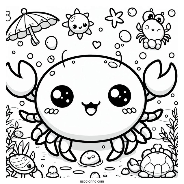 Chibi Smiling Crab Coloring Page For Preschoolers