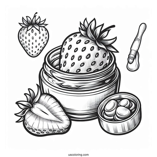 Detailed Strawberry Coloring Page With A Jam
