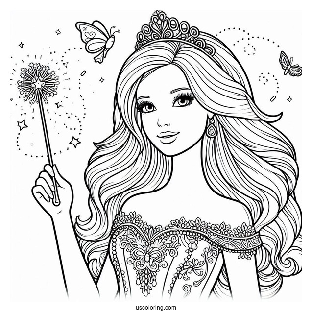 Barbie Princess Holding Wand To Color