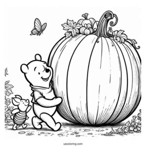 Winnie The Pooh And Piglet Carrying A Giant Pumpkin Coloring Page