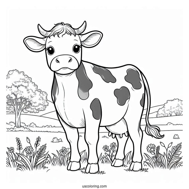 Dairy Cow Standing In Field_
