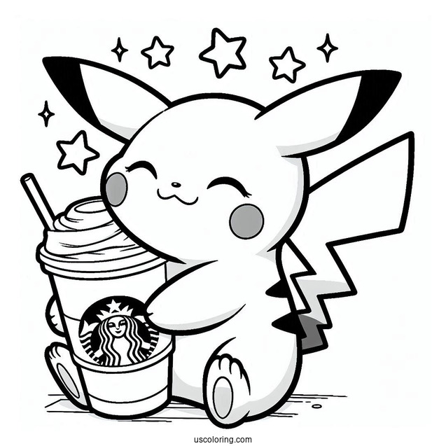 Pikachu Hugging A Starbucks Coloring Page Coffee For Kids