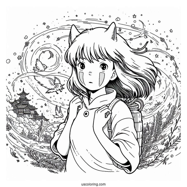 Studio Ghibli Coloring Page of Spirited Away Chihiro In The Spirit World