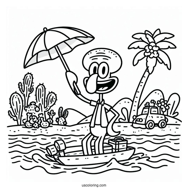 Simple Squidward Coloring Page Going On Vacation