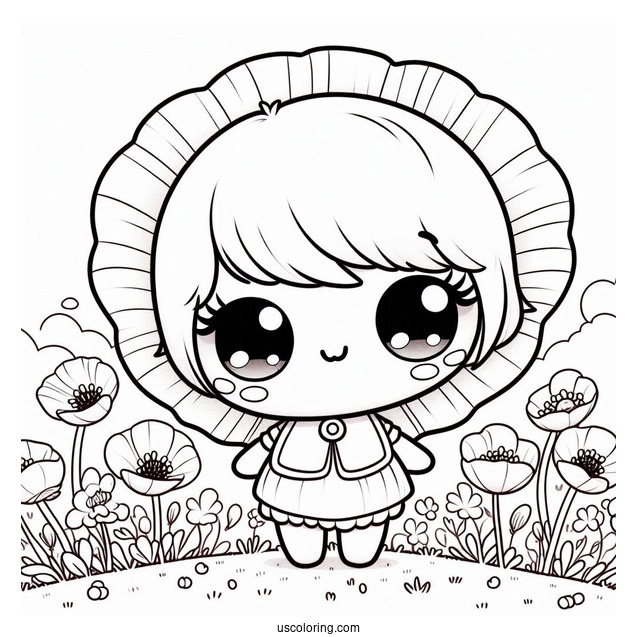 Poppy Playtime Coloring Page Of Kawaii Poppy On A Flower Field