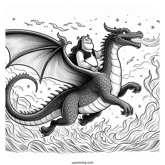 Shrek Dragon Flying Over Fire