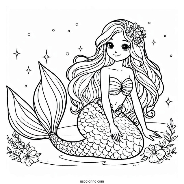 Young Mermaid Princess Coloring Page For Kids