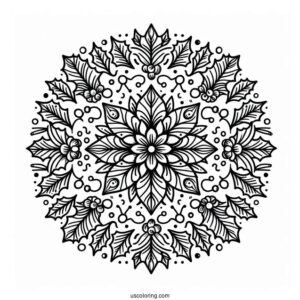 Hollies And Mistletoes Christmas Mandala Coloring Page