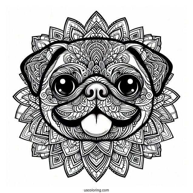 Intricate Mandala Pug Coloring Page Face For Adults