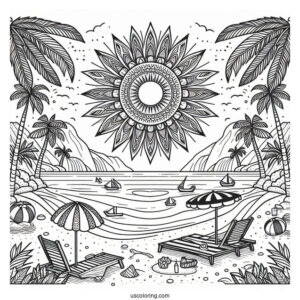 Summer Coloring Page Of Beach Landscape Mandala