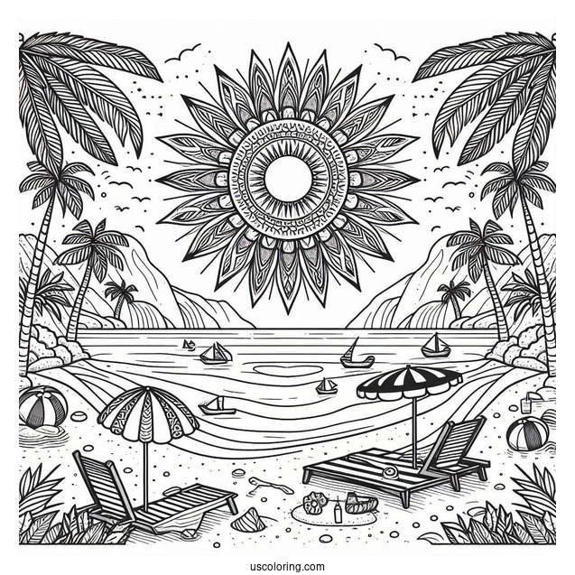 Summer Coloring Page Of Beach Landscape Mandala