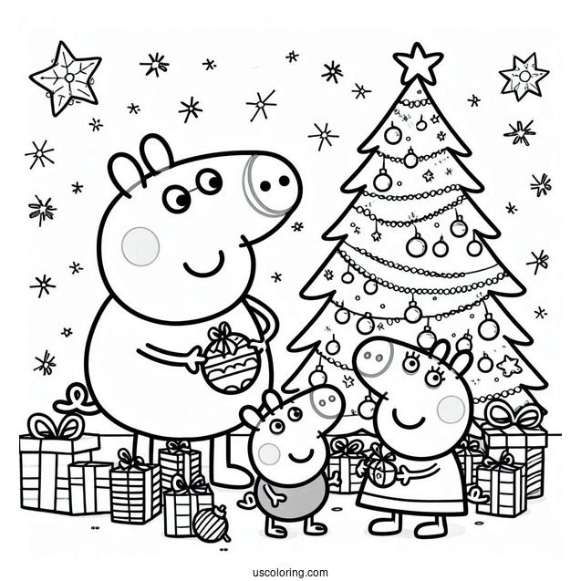 Peppa Pig Family Setting Up Christmas Tree