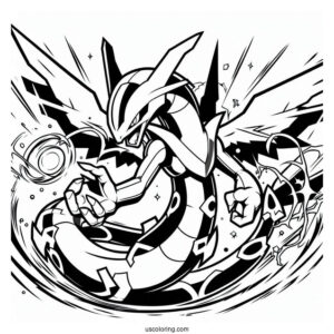 Angry Mega Rayquaza Coloring Page Attacking