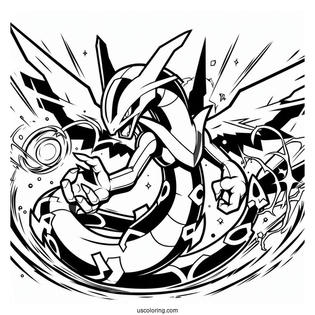 Angry Mega Rayquaza Coloring Page Attacking