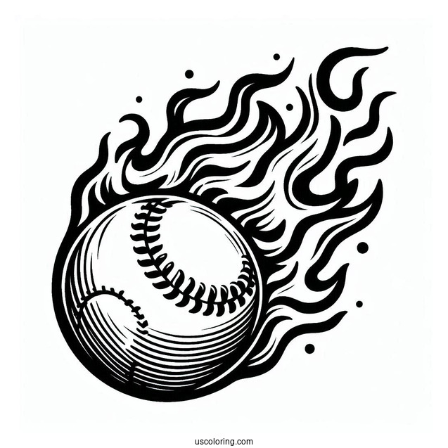 Flaming Baseball To Color For Kids
