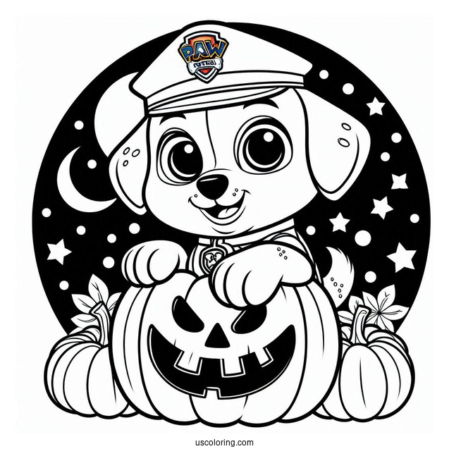 Paw Patrol Halloween Coloring Page With Pumpkin
