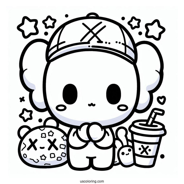 Kawaii Chibi KAWS Coloring Page Companion For Preschoolers