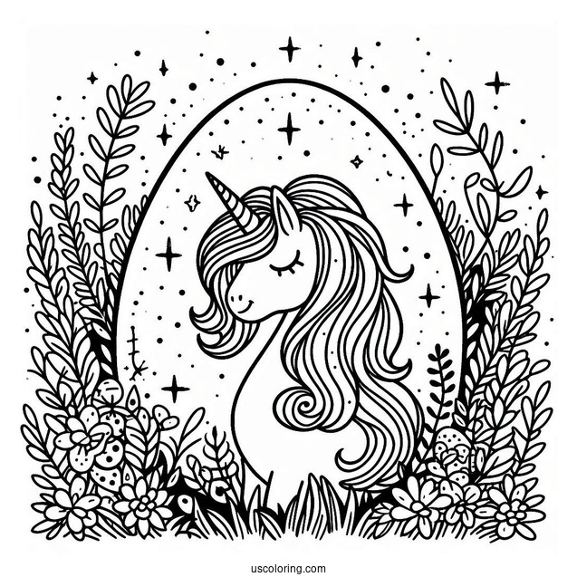 Magical Unicorn Easter Egg Coloring Page For Kids