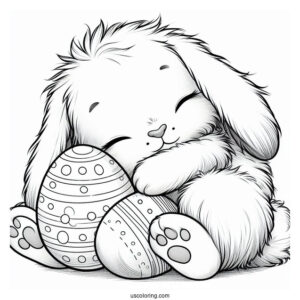 Furry Easter Bunny Coloring Page Hugging Easter Eggs