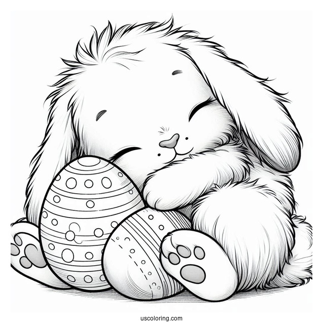 Furry Easter Bunny Coloring Page Hugging Easter Eggs