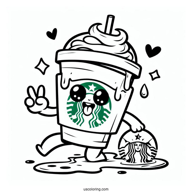 Cartoon Starbucks Coloring Page Cup With Drink Spilling Over For Kids