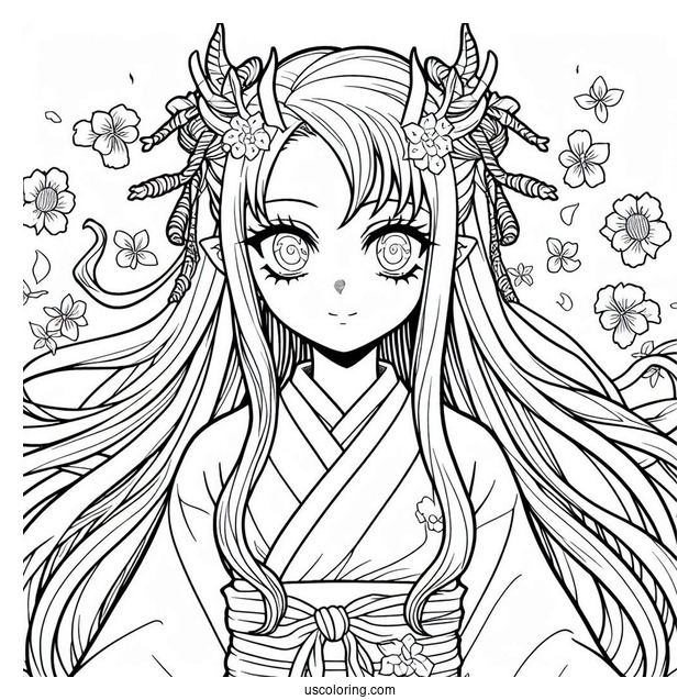 Nezuko Coloring Page Berserk Demon Form