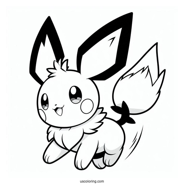 Simple Pichu Coloring Page Riding Eevee
