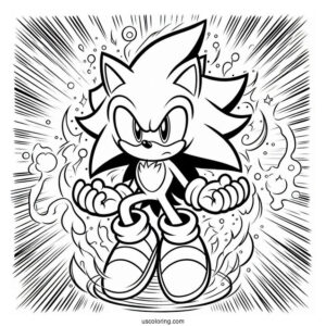 Super Sonic Coloring Page Surrounded By Energy