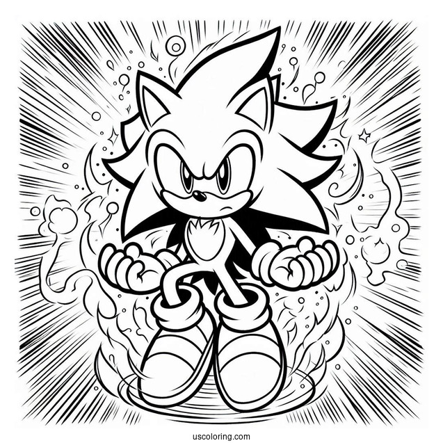 Super Sonic Coloring Page Surrounded By Energy