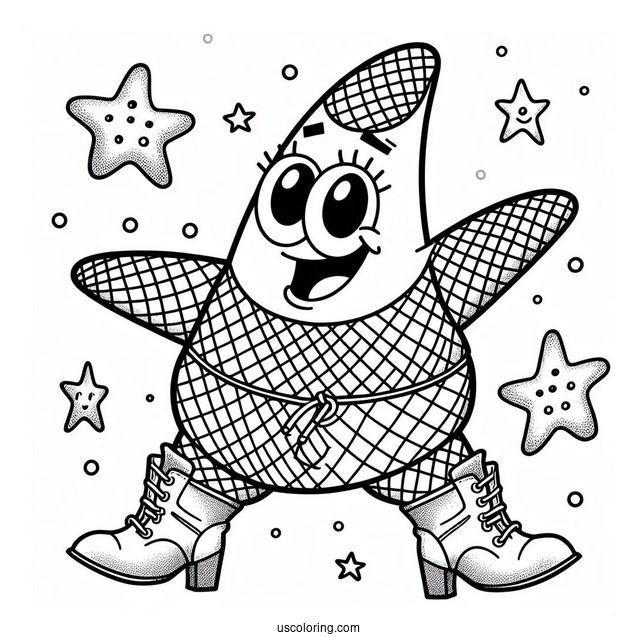 Patrick Star Coloring Page In Fishnet And Boots